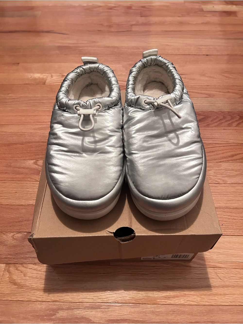 UGG Women’s Metallic Silver Puffer Slip-On Slippers